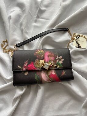 Ted Baker Floral Black Clutch with Gold Chain